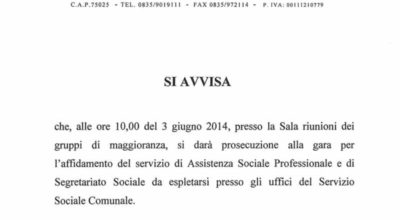 Gara affidamento servizio Assistenza Sociale – Prosecuzione