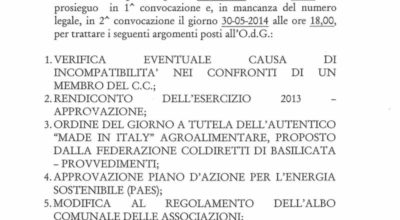 Convocazione Consiglio Comunale 28 Maggio 2014