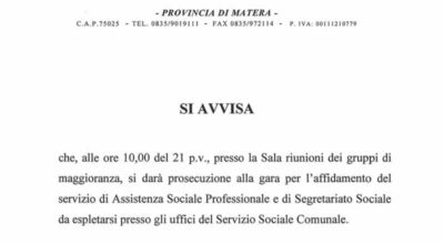 Prosecuzione gara affidamento servizio Assistenza Sociale