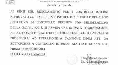 Estrazione atti per controllo interno – 18 Giugno 2014