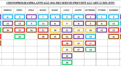 Cronoprogramma annuale 2016 dei servizi previsti all’art.22 del DTP