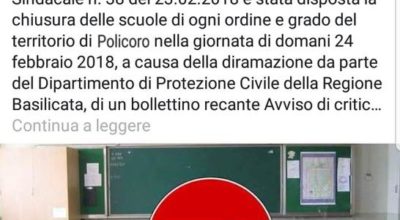 Avviso – Post Falso – il 24 Febbraio Scuole aperte a Policoro